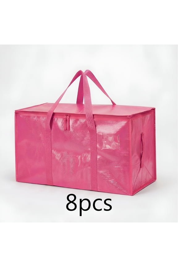 8 Pack-Extra Large Heavy Duty Moving Bags - Waterproof Storage Totes with Handles & Zippers,Foldable for College Dorm,Storage (Pink)