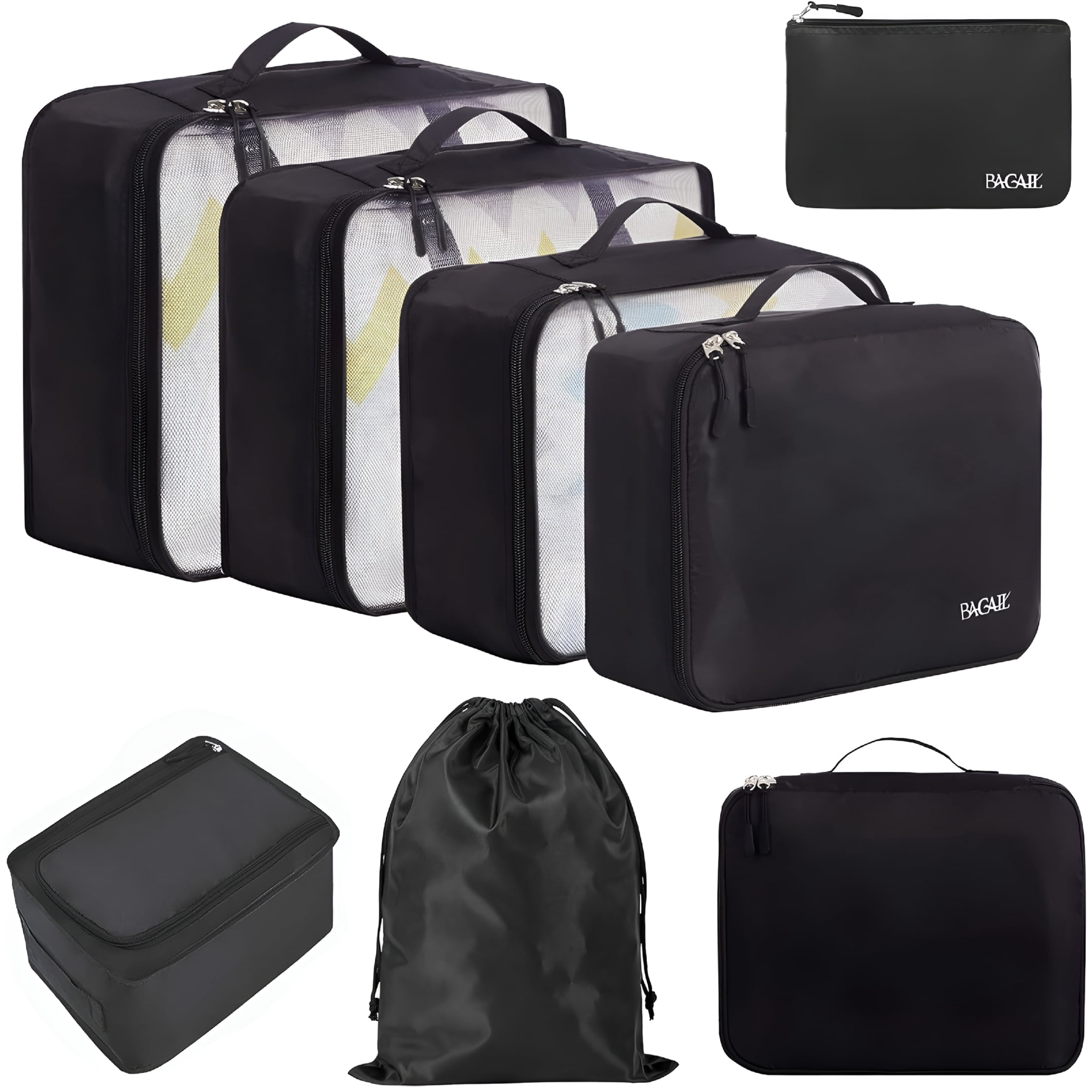 GASTROPOD 8 Set Packing Cubes Luggage Packing Organizers for Travel Accessories Compression Packing Bags (Jet Black)