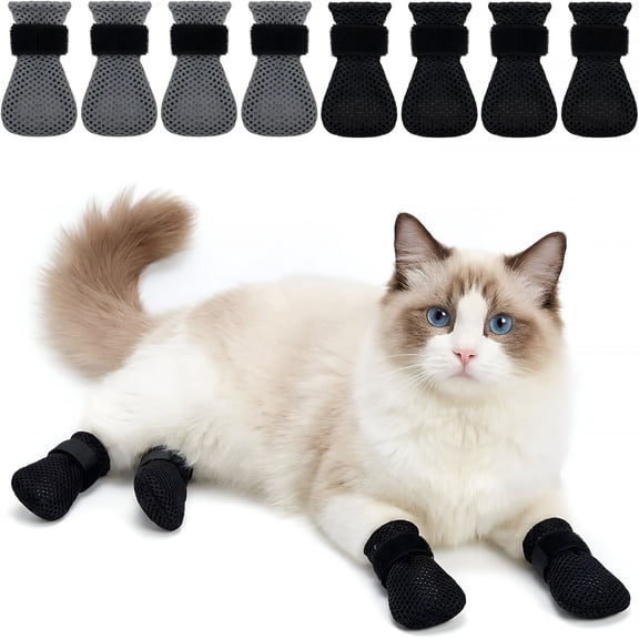 GASTROPOD 8Pcs Cat Mittens to Prevent Scratching,Adjustable Cat Booties Kitten Mittens,Mesh Breathable Cats Claw Protectors Covers,Scratch Cats Shoes Socks Booties for Pet Bathing Cutting Nails