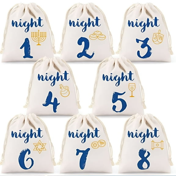 GASTROPOD 8pcs Hanukkah Drawstring Gift Bags Reusable Fabric Pouches For Party Favors Small Jewelry Pouches Candy Treats Storage Bag