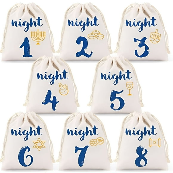 GASTROPOD 8pcs Hanukkah Drawstring Gift Bags Reusable Fabric Pouches For Party Favors Small Jewelry Pouches Candy Treats Storage Bag