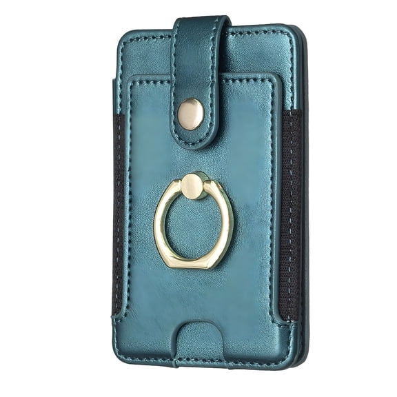 GASTROPOD Adhesive Phone Wallet with Ring Stand, Slim Leather Card Holder for Back of Smartphone, Hands-Free Grip for iPhone Android, Green
