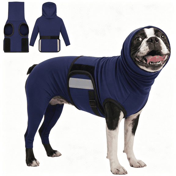 GASTROPOD Adjustable Dog Anxiety Vest with Hoodie,Reflective&Breathable Dog Thunder Jacket for Fireworks,Thunderstorms,Travel,Separation,Vet Visit,Soft Calming Hoodie for Small Dogs,Navy Blue S