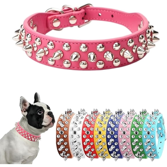 GASTROPOD Adjustable Spiked Dog Collar, Soft PU Leather Studded Pet Neckband with Mushroom Rivets, Protective Anti-Bite Accessory for Small Medium Large Dogs and Cats