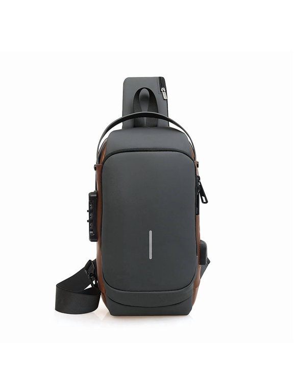 Anti-Theft Crossbody Bag,Sling Bag for Men Women,Leather Chest Shoulder Bag with Password Lock,Water-Resistant Everyday Bag for Phone Wallet,Travel,Commute,Adjustable Strap