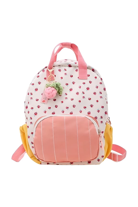 Baby Strawberry Print Backpack Toddler Backpack Daycare Bag Feature Adjustable Shoulder Straps, Pockets & Spacious Interior with Wipeable Fabric Lining & Name Label, Strawberry Backpack