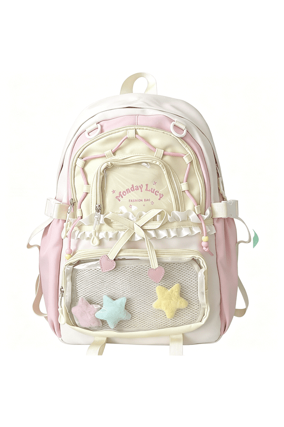 Backpack - Cute Backpack Aesthetic Back Pack Y2K Daypack with Clear Pockets with Clear Pockets (Pink)