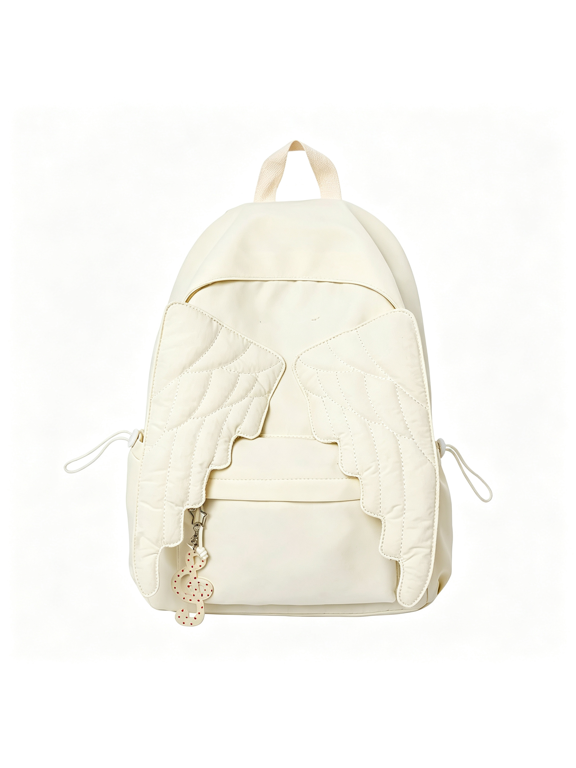 Backpack Cute Daypack with Wings Kawaii Sweet Coquette Fun Novelty Nylon Bag with Zipper for Women(Beige),Stylish Coquette Backpack