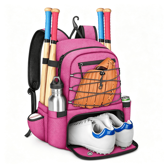 GASTROPOD Baseball Bat Bag for 4 Bats with Ball Pocket, Lightweight Youth Baseball Backpack with Shoe Compartment, Large Capacity Softball Equipment Bag with Fence Hook for Tball Gear, Helmet, Glove