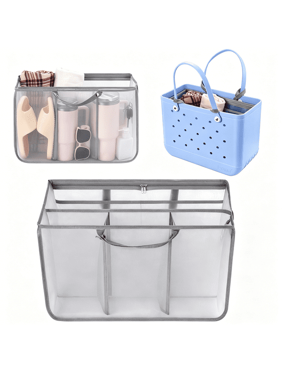 Beach Bag Organizer Compatible with X Large Bag Accessories Inserts,Lightweight Mesh Insert Divider Pouch for Original Xl Bags,Beach Tote Bags Insert for Organizing #1-Gray,X-Large