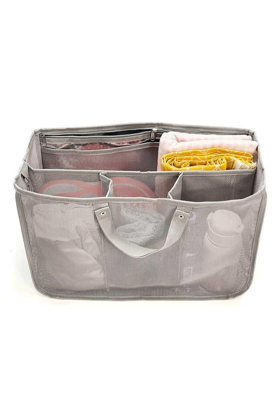 Beach Bag Organizer Compatible with X Large Bag Accessories Inserts, Lightweight Mesh Insert Divider Pouch for Original Xl Bags, Beach Tote Bags Insert, Grey, X-Large