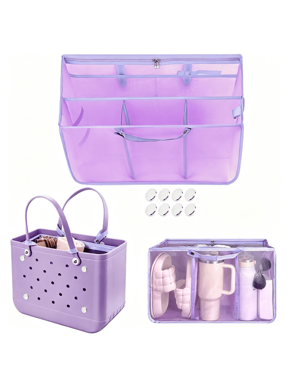 Beach Bag Organizer Insert Divider for X Large Bag Accessories | Lightweight Mesh Inserts Pouch for Bog Bag Accessory, with 8 Removable Metal Fasteners, Organizing Rubber Tote Beach Bags