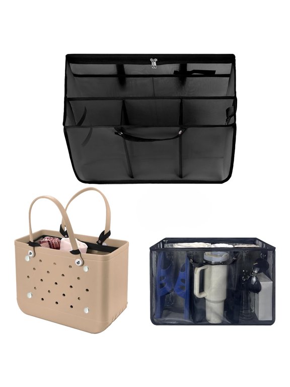 Beach Bag Organizer Inserts for Baby Medium Bag Accessories,Lightweight Mesh Insert Divider Pouch,Organizing Rubber Tote,Save Storage Space,Black M