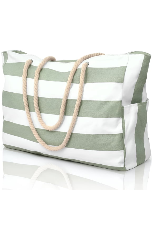 Beach Bags for Women, Large Waterproof Sandproof Beach Tote Bag with Zipper, Swim Pool Large Tote, Travel Beach Essential, Light Green