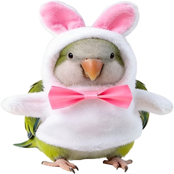 GASTROPOD Bird Bunny Costume with Pink Bow, Funny Easter Small Animals Hoodie, Rabbit Ear Parrot Apparel, Winter Clothes for Parakeet Cockatiel Sun Conure Finch Budgie (Medium)