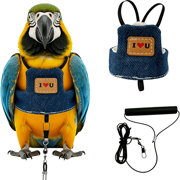 GASTROPOD Bird Flight Harness Vest,Parrot Flight Suit with Leash Adjustable Bird Flying Clothes Outdoor Training Traction Rope for Parakeets Cockatiels Conures Budgies Cockatiel-Blue,M
