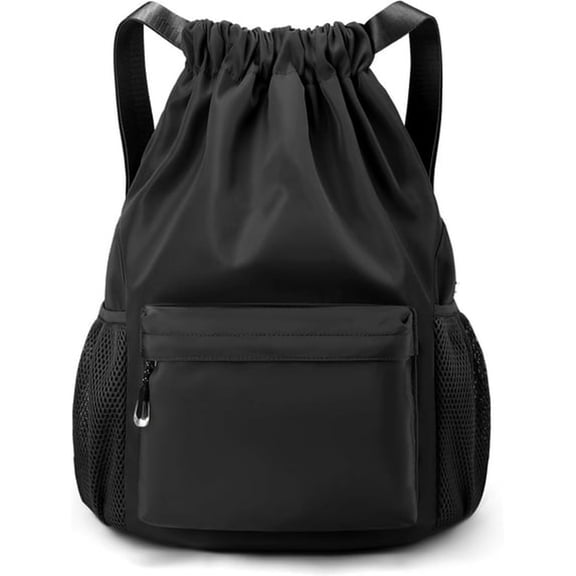 GASTROPOD Black Drawstring Backpack,Waterproof Drawstring Gym Bag,Small Cinch Sack for Basketball,Pull String Sport Bag for Soccer