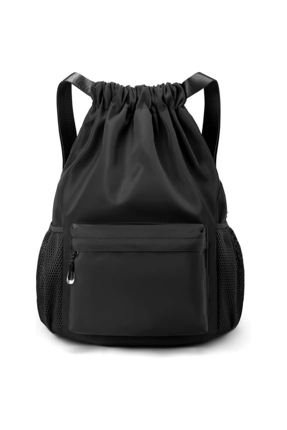 Black Drawstring Backpack,Waterproof Drawstring Gym Bag,Small Cinch Sack for Basketball,Pull String Sport Bag for Soccer