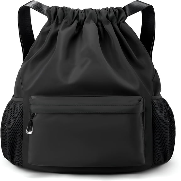 GASTROPOD Black Drawstring Backpack for Women, Waterproof Drawstring Gym Bag for Men, Small Cinch Sack for Basketball, Gym Backpack for Men, Pull String Sport Bag for Soccer