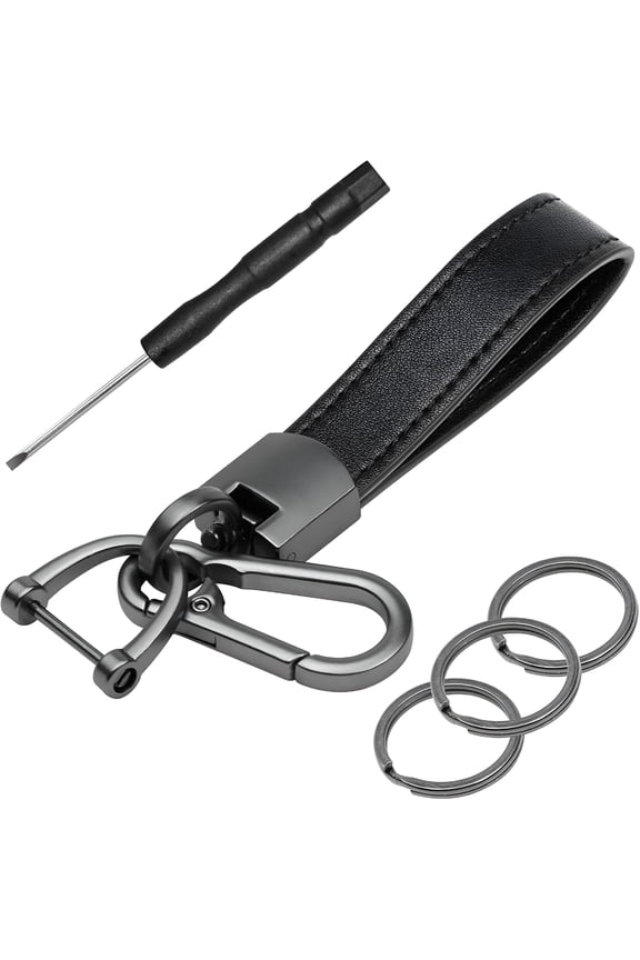 Black Leather Keychain,Keychain for Car Keys with Anti-Loss D-Ring,Car Key Fob Key Chain for Men and Women