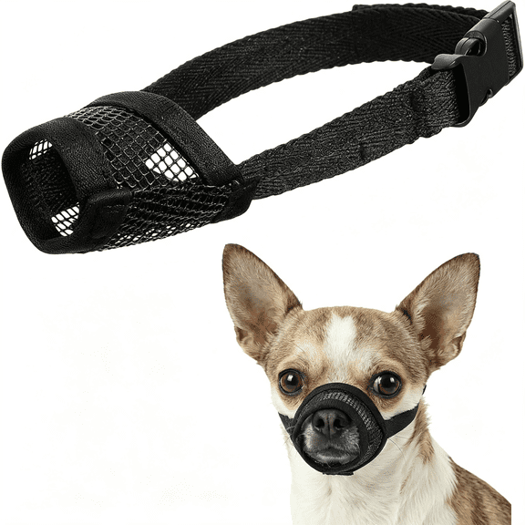 GASTROPOD Black Mesh Chihuahua Muzzle, Breathable Small Dog Muzzles for Short-Snout Puppies, Adjustable Soft Mouth Cover Supports Panting & Drinking for Grooming & Vet Visits(Xs)