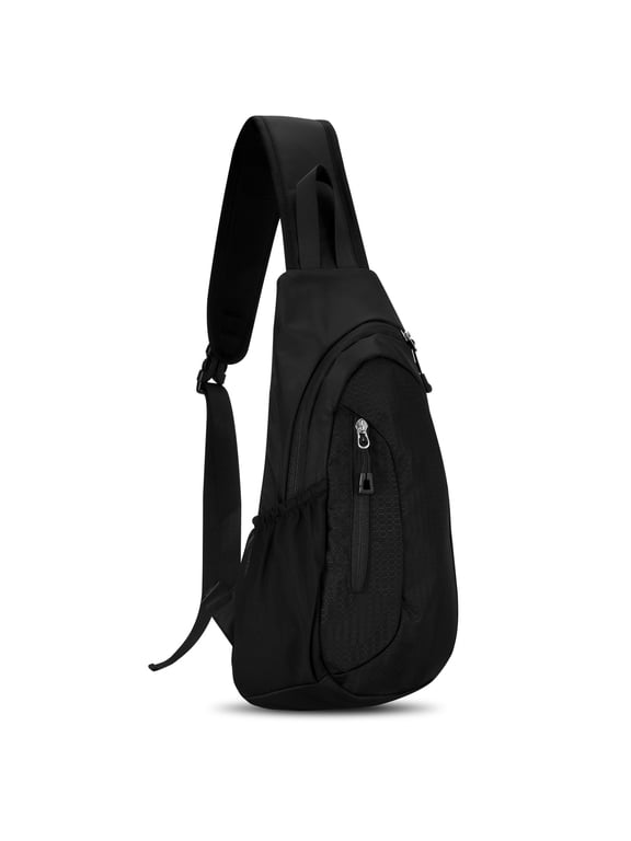Black Sling Bag,Lightweight One Strap Shoulder Chest Bag for Men Women,Small Waterproof Sling Backpack for Hiking Walking Biking Travel Cycling,Nylon
