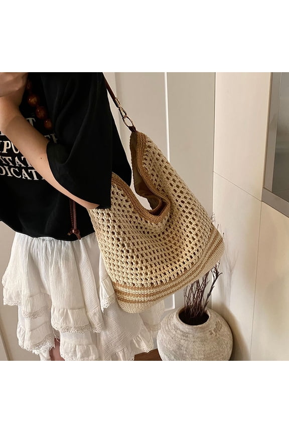 Bohemia Straw Beach Bag Women Macrame Crossbody Purse Shoulder Tote Bag Travel Beach Bag Summer Top-Handle Bags Straw Purse Crossbody