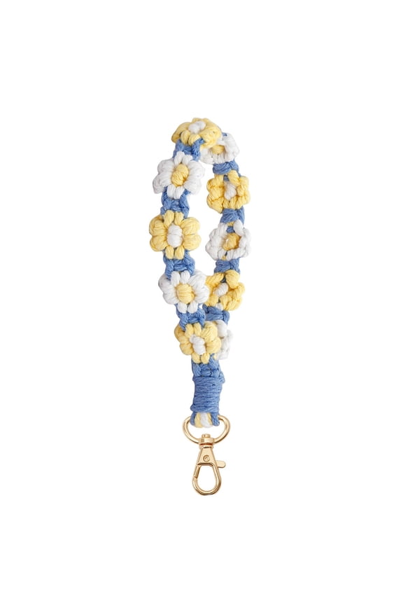 Bohemian Hand-Woven Keychain Wrist Strap,Nordic-Style Small Daisy Flower Mobile Phone Lanyard Handmade Macrame Keychain Wristlet Keychain Keychain Weave Exquisite Keyring Holder