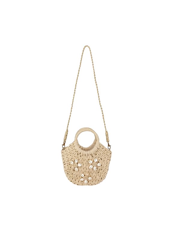 Boho Small Straw Bag for Women Shell Flower Straw Purse Beach Crossbody Bags Woven Handbags Vacation Picnic