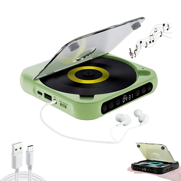 GASTROPOD CD Player with Bluetooth, Rechargeable Compact CD Player Built-in HiFi Speakers, Portable CD Player for Home/Car, Supports CD/AUX/USB and Repeat Modes, Headphones, LCD Screen