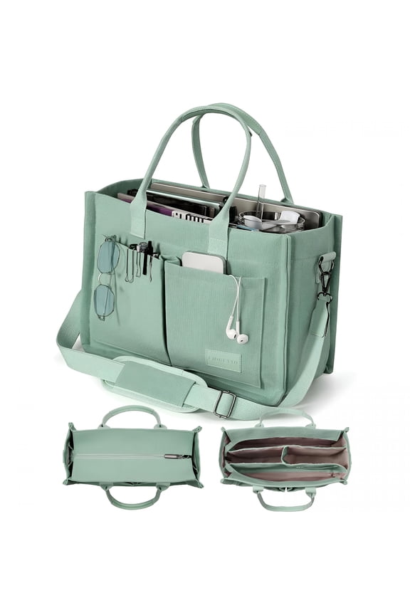 Canvas Tote Bag for Women with Zipper Closure ; Individual Compartments for Work College for Teacher ; Nurse