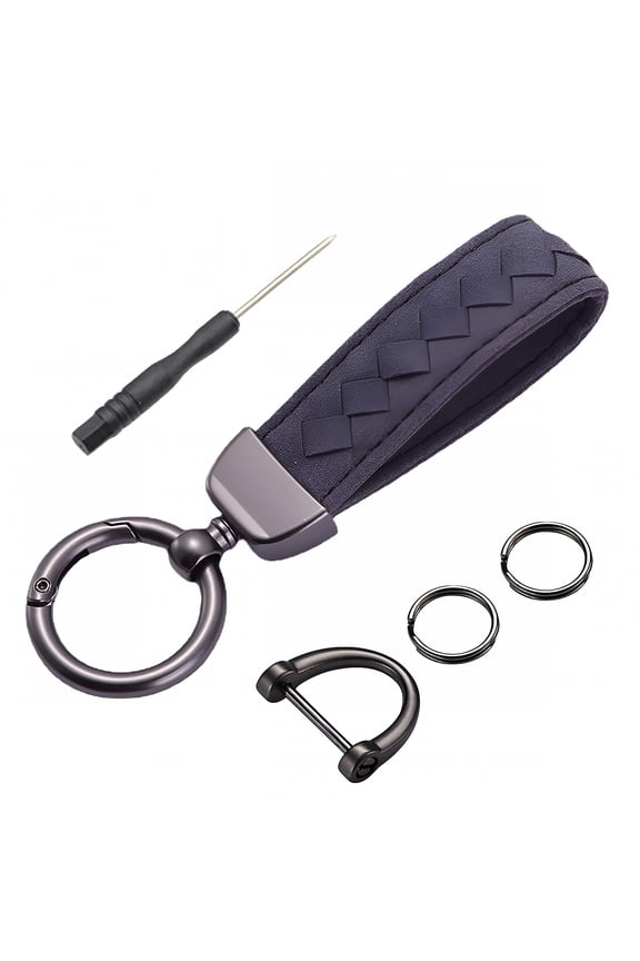 Car Key Keychain Holder Leather Wristlet Loop Key Chain Circle Carabiner Clip for Men and Women with Anti-lost D Ring, Screwdriver