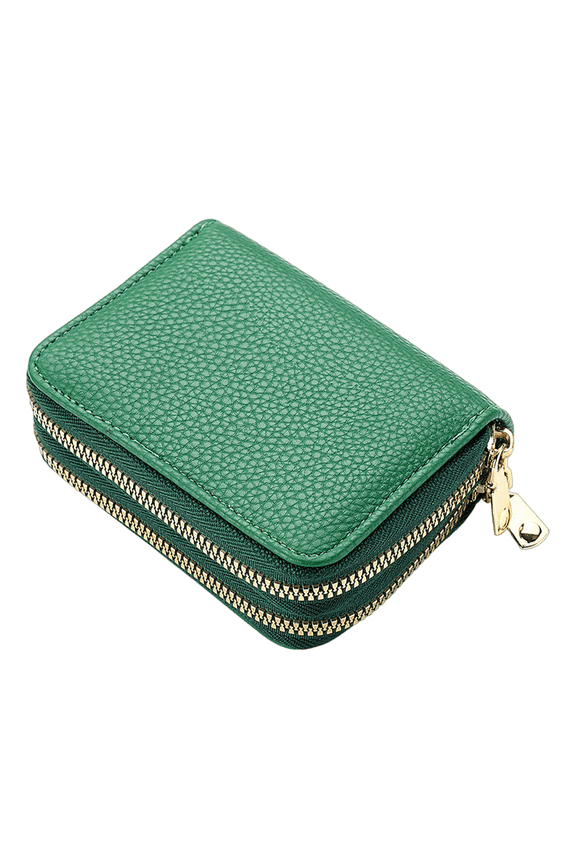 Card Holder for Women Double Zipper Credit Card Wallets for Women Multifunctional Card Holder Wallet for Women Emerald Green