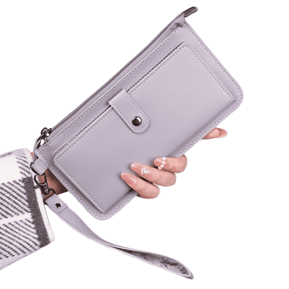 GASTROPOD Card Holderfor Women,Multiple Card Slotsfor Hand Holding Minimalist Wallet,Multifunctional Zipper Leather Wallet,Purple