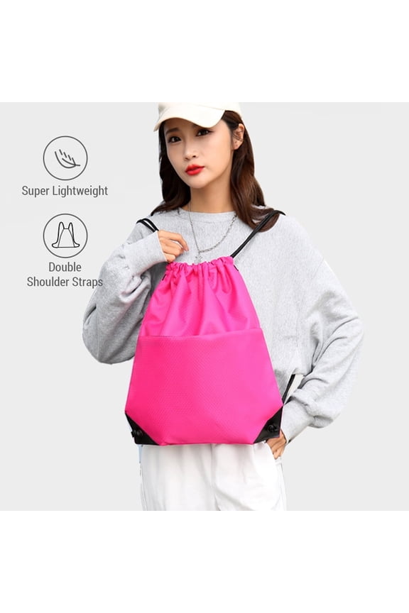 Casual Drawstring Backpack Bag Waterproof Oxford Cloth Draw String Back Sack with Zip Pocket for Sports Traveling Outdoor String Backpack