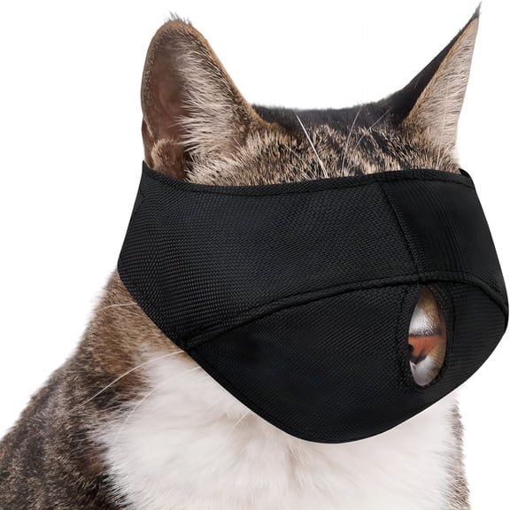 GASTROPOD Cat Calming Muzzle for Grooming & Nail Trimming, Oxford Muzzle with Shading Design to Help Calm The Cat Down, Soft Head Cover to Prevent Biting & Scratching (Black, M)