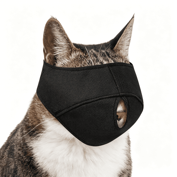 GASTROPOD Cat Calming Muzzle for Grooming&Nail Trimming,Oxford Muzzle with Shading Design to Help Calm the Cat Down,Soft Head Cover to Prevent Biting&Scratching (Black,S)