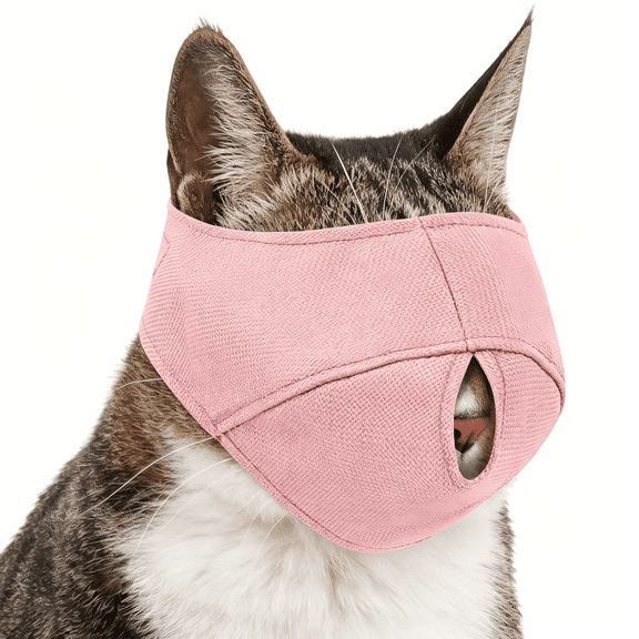 GASTROPOD Cat Calming Muzzle for Grooming&Nail Trimming,Oxford Muzzle with Shading Design to Help Calm the Cat Down,Soft Head Cover to Prevent Biting&Scratching (Pink,S)