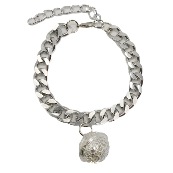 GASTROPOD Cat Chain Collar with Bell,Lightweight Metal Necklace with Extension Chain,Wide Link Jewelry for Cats and Dogs (M)