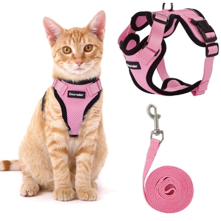 GASTROPOD Cat Harness Escape Proof,59 Inch Nylon Belt Kitten Harness and Leash Set,Night Reflective Strip Kitten Harness,Pink