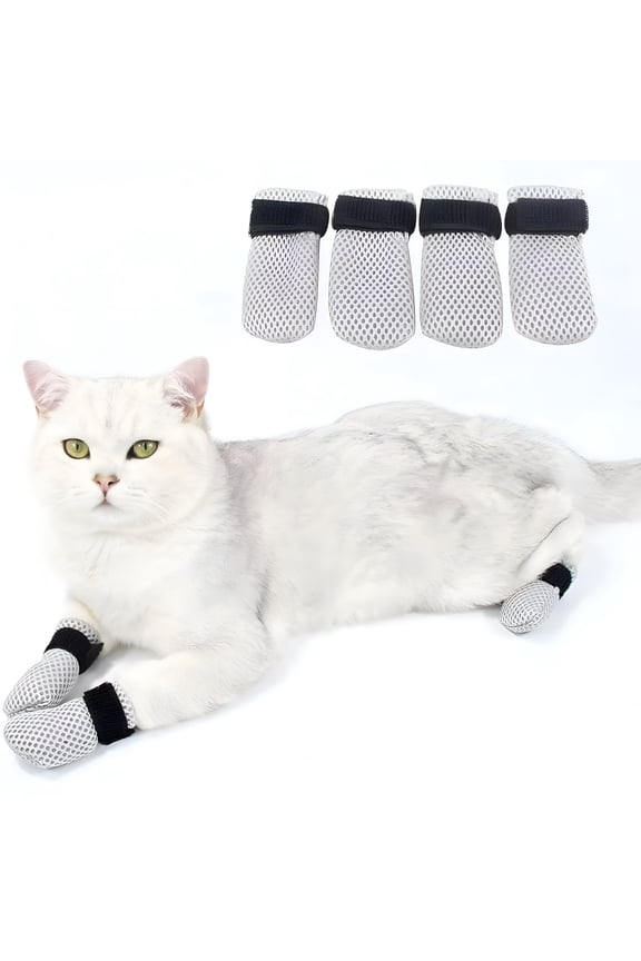 Cat Scratch Mittens, 4 Pcs Breathable Mesh Anti-Scratch Gloves for Indoor Cats, Adjustable Pet Booties for Bathing and Nail Trimming