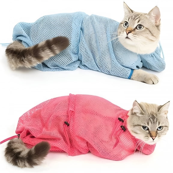 GASTROPOD Cat Shower Net Bag Grooming Bathing Adjustable Washing Bag Multifunctional Cat Restraint Accessories Prevent Biting Scratching,Nail Trimming,Ears Clean,Keeping Calm