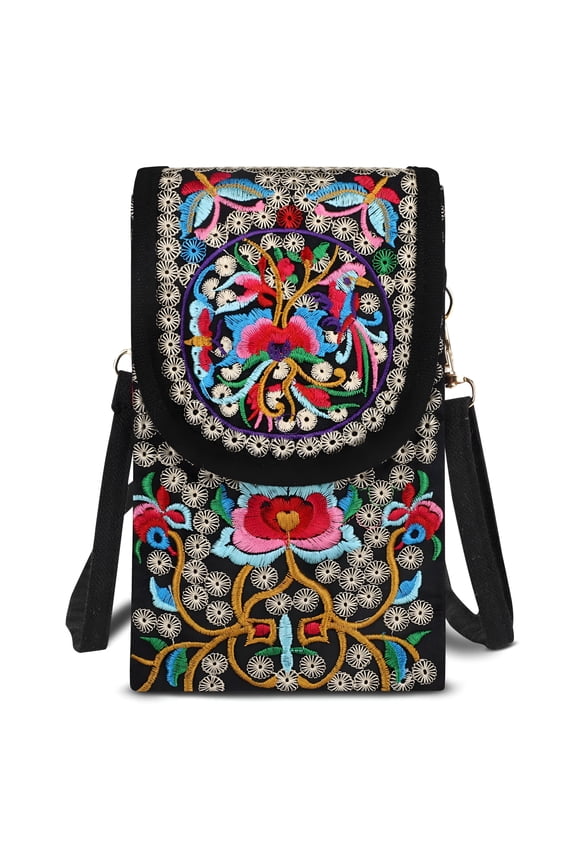 Cell Phone Bag, Retro Embroidery Crossbody Purse, Small Vintage Canvas Handbag Shoulder Bag for Women, Fits for iPhone Xr Xs Max Samsung