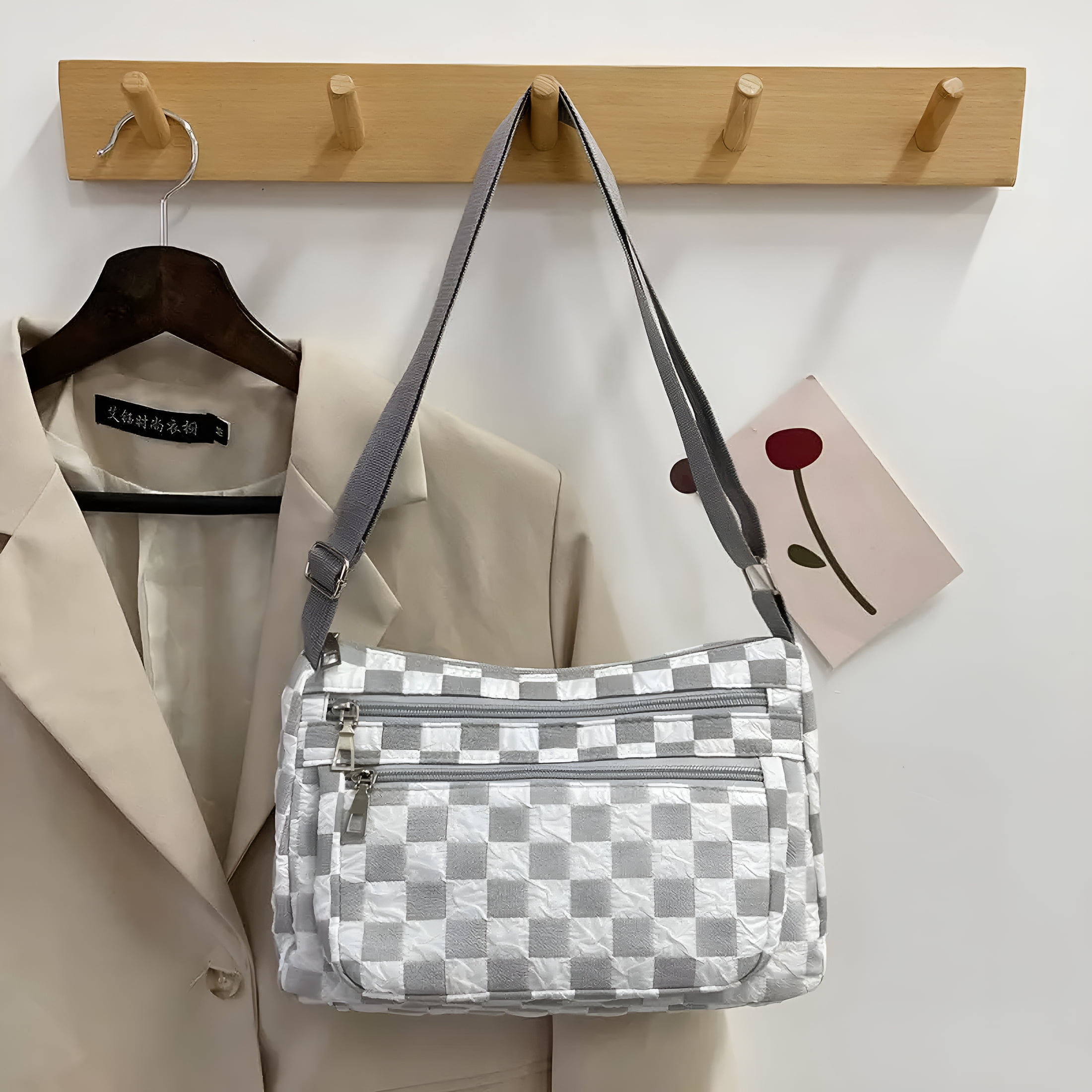 GASTROPOD Checkerboard Pattern Nylon Shoulder Bag, Women's Trendy ...
