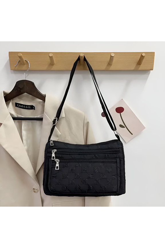 Checkerboard Pattern Nylon Shoulder Bag, Women's Trendy Crossbody Purse With Multi Pockets