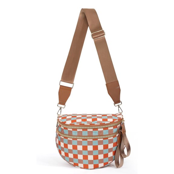 GASTROPOD Checkered Crossbody Bum Bags for Women Large Nylon Belt Purse Fanny Packs Bag with Adjustable Shoulder Strap Large Nylon with Adjustable Shoulder Strap Bum Bags(Blue Red Checkered)