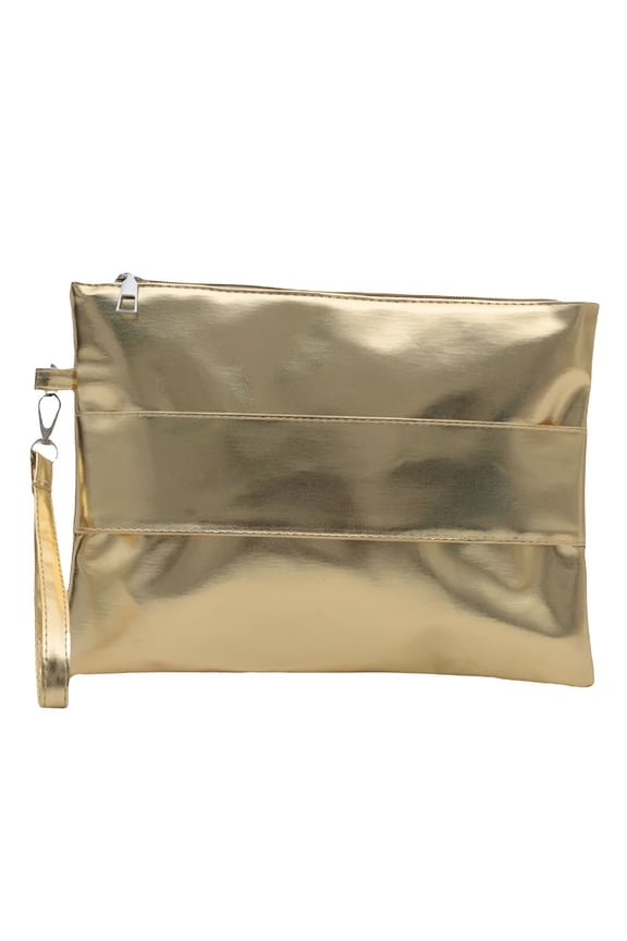 Classical Shining Metallic Wristlet Envelope Bag Pu Leather Zippered Clutch Handbag Purse for Shopping and Travel