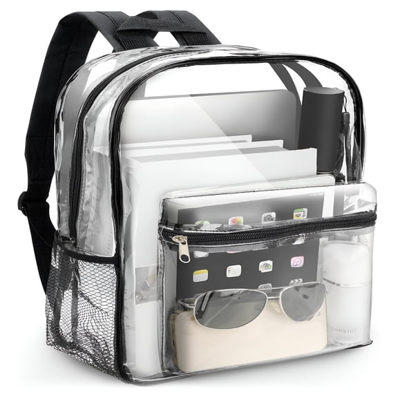 GASTROPOD Clear Backpack, Heavy Duty PVC Transparent Backpack, See Through Bookbag for Stadium, Travel, School, Black