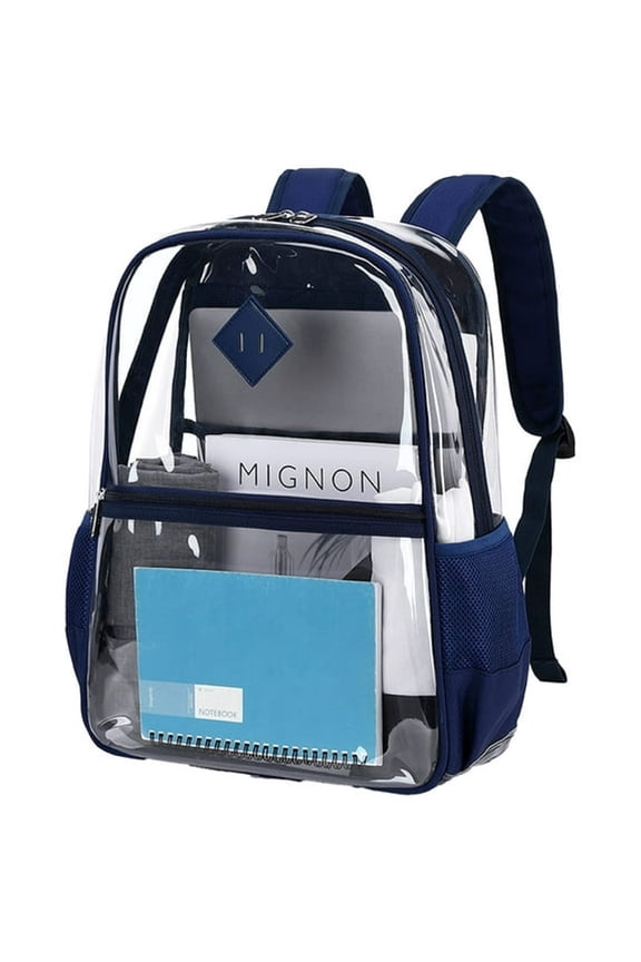 Clear Backpack Heavy Duty,Pvc See through Book Bag for School Stadium Approved Transparent Backpack,Navy Blue