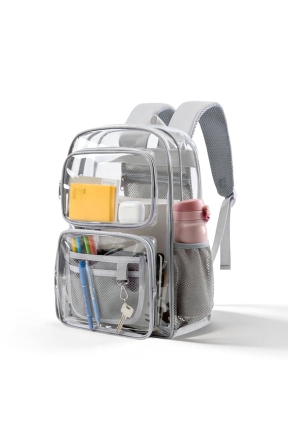 Clear Backpack for School-17 Inch Large Heavy Duty Stadium Approved Clear Bookbag,See through Pvc Transparent Backpacks for Travel College Work,Grey